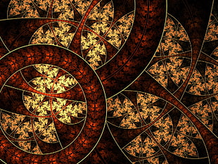 red, brown, and black floral abstract painting