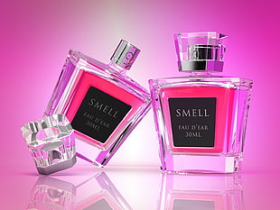 two 30 ml Smell EDL bottles with pink background