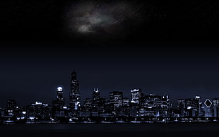 high-rise buildings, Chicago, night, stars, cityscape