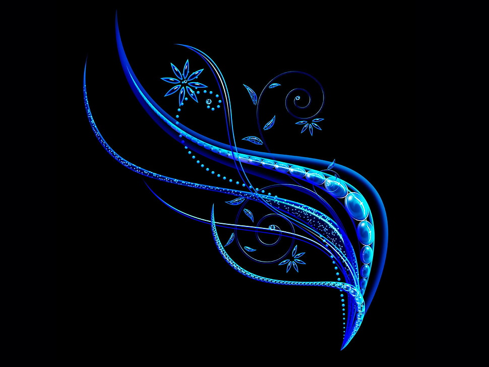 blue floral graphic wallpaper HD wallpaper