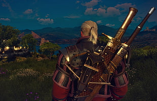 men's black and red polo shirt, The Witcher 3: Wild Hunt, Geralt of Rivia, Nvidia Ansel