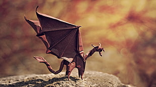 brown dragon illustration, dragon, origami, artwork, wings