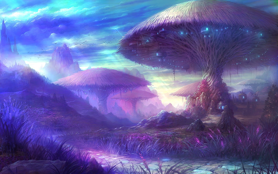 gray leafed tree illustration, fantasy art, artwork HD wallpaper
