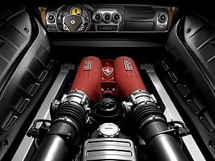 black and red engine bay, Ferrari, engines