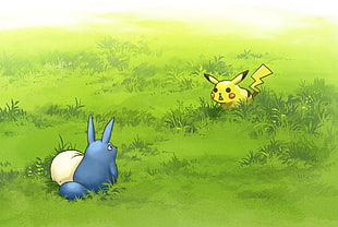 Pokemon Pikachu illustration, Pokémon, My Neighbor Totoro, crossover, Pikachu HD wallpaper