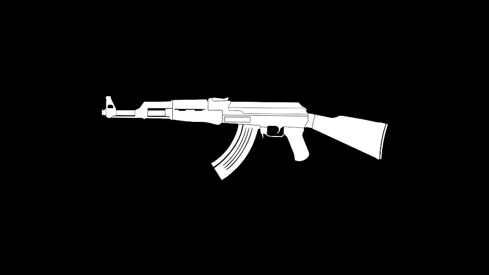 white rifle gun drawing, weapon, minimalism, AK-47 HD wallpaper