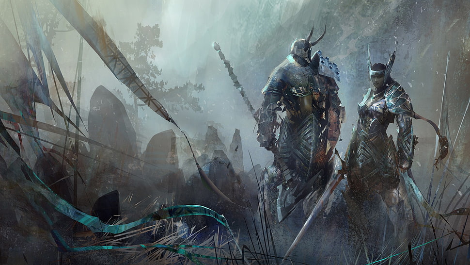 two characters holding sword digital wallpaper, video games, Guild Wars 2, artwork HD wallpaper