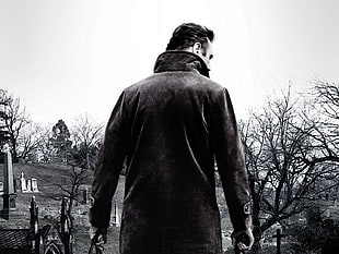 grayscale photography of man wearing black jacket HD wallpaper