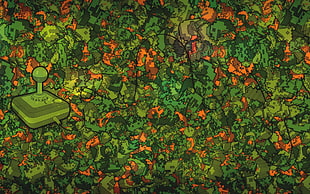 green and orange pixelated arwork HD wallpaper