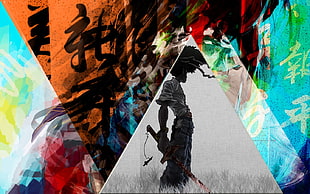 man holding sword wallpaper, Afro Samurai, colorful, Chinese, triangle