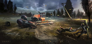 tractor and trees painting, video games, artwork, S.T.A.L.K.E.R. 2 HD wallpaper