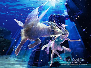 fairy and winged ram underwater wallpaper