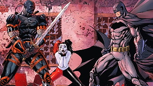 Harley Quinn with Batman illustration, Deathstroke, Harley Quinn, Batman, DC Comics HD wallpaper
