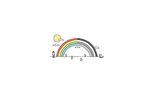 illustration of rainbow, minimalism, selective coloring, rainbows, dog