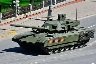 green artillery tank, military, T-14 Armata