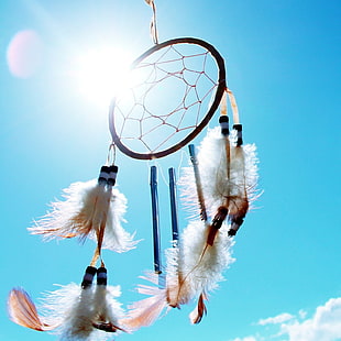 close up photo of black and white dream catcher