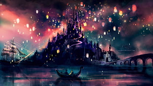 purple castle digital wallpaper