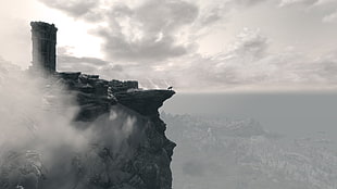 gray cliff with foggy surface, The Elder Scrolls V: Skyrim, video games, fantasy art