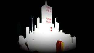 white and red building illustration, Transistor, artwork, black background