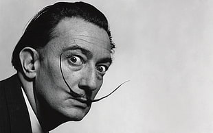 man's face, Salvador Dalí, celebrity, looking at viewer, men
