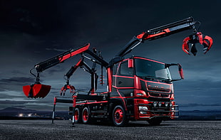 red and black back-loader, concept cars, trucks