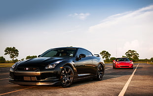 black coupe, Nissan GT-R, Chevrolet Corvette, car, vehicle