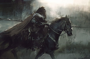 man rides a horse painting