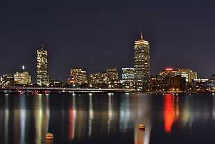 high rise buildings at nighttime, boston, memorial drive HD wallpaper