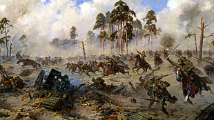 fox hunting painting, war, World War I, German Army, Russian Army HD wallpaper