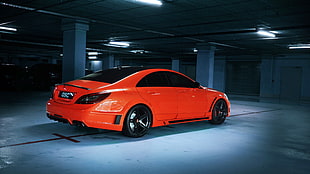 orange Mercedes-Benz sedan, Mercedes-Benz