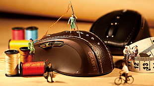 black and gray Gigabyte computer mouse, macro, computer mice, miniatures