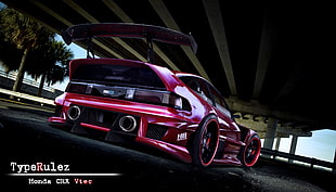 pink sports car with test overlay, car, sports car, tuning, digital art HD wallpaper