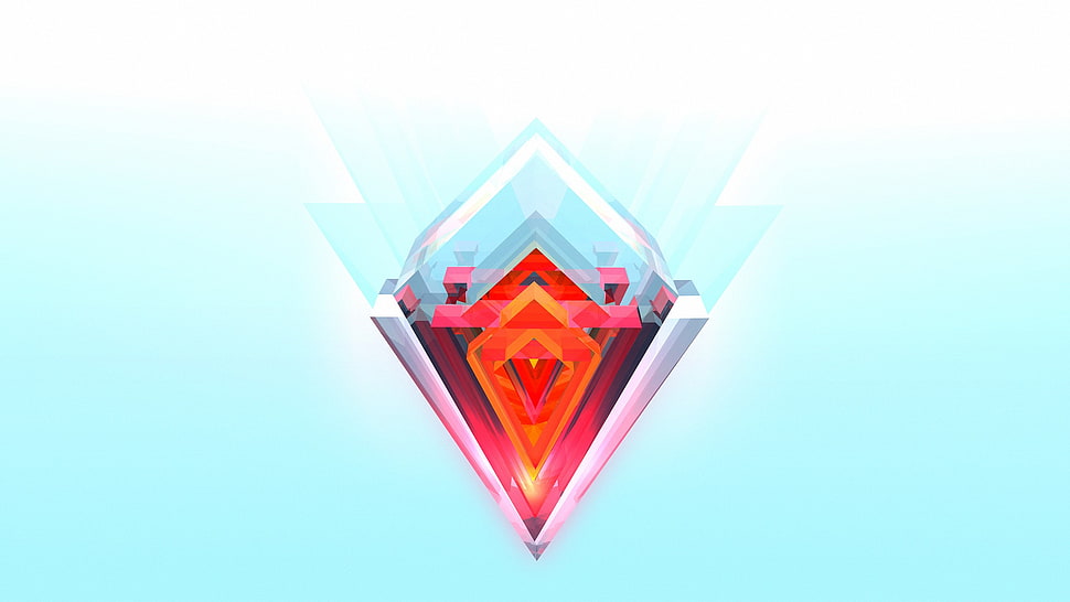 red and gray diamond logo, abstract, Justin Maller, Facets, gradient HD wallpaper