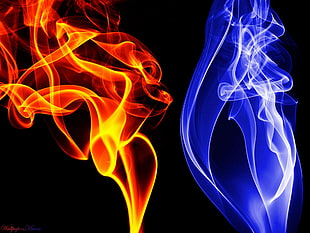 red flame and blue flame illustration, fire, blue flames