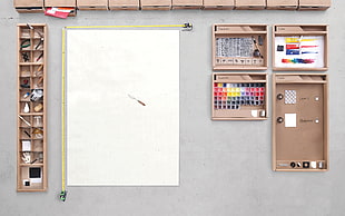white single-door refrigerator, realistic, artwork, Photoshop, desk