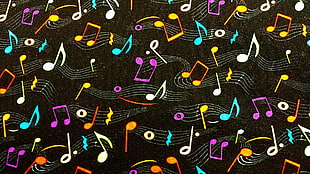 pink, yellow, and white music notes illustration