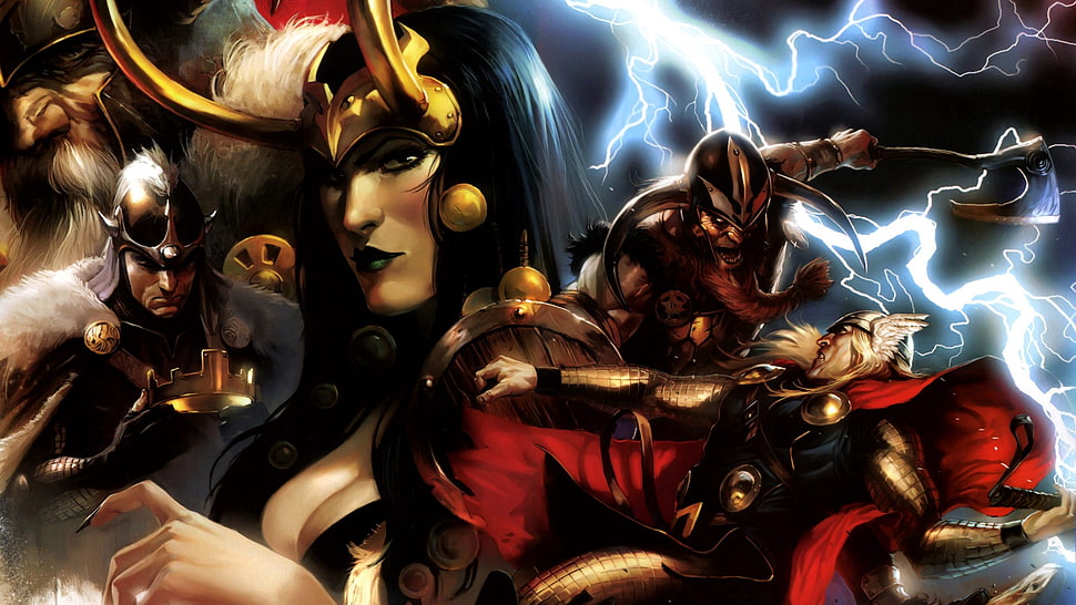 game characters digital wallpaper, fantasy art, Thor HD wallpaper