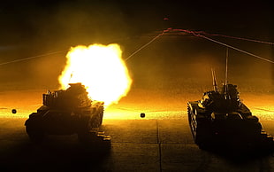 two battle tanks, tank, long exposure, vehicle, military