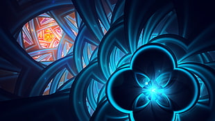 blue flowers with yellow flower wall art