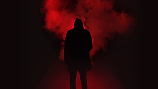 silhouette man, photography, red, smoke, shilouettes