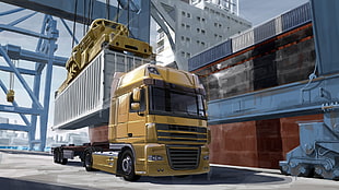 yellow freight truck illustration, euro truck simulator, SCS Software, trucks, video games