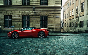 red sport car, Ferrari, car, street, urban