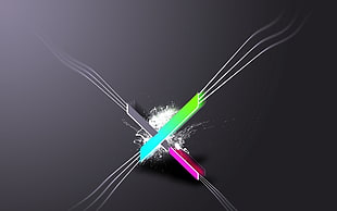 pink, gray, green, and blue logo