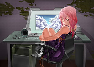red haired anime girl illustration