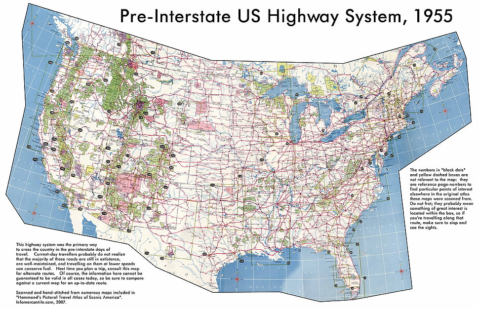 1955 Pre-Interstate US Highway System map, map, USA, highway HD wallpaper