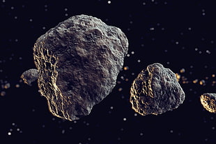 two black and white stone, meteors, space art, universe