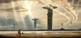 video game screenshot, science fiction, artwork, futuristic