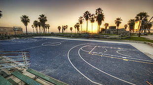 gray basketball court, basketball, beach HD wallpaper