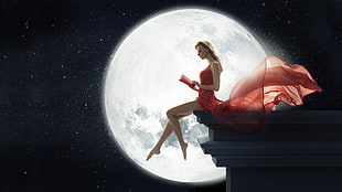 woman wearing red sleeveless dress HD wallpaper