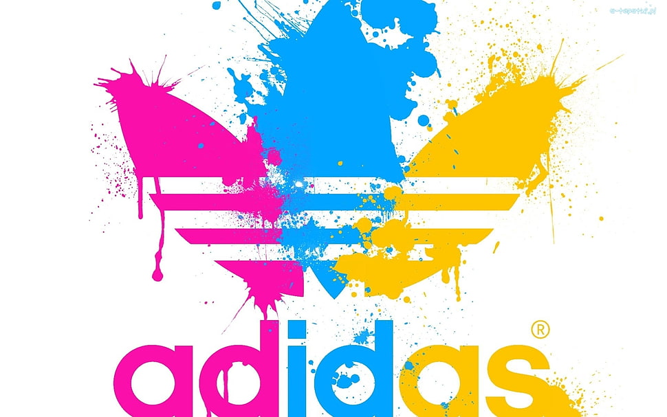 blue, pink and yellow Adidas logo HD wallpaper